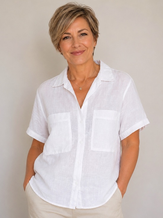 H&M Tops - H&M White Button Front Short Sleeve Blouse Size Small Lightweight Relaxed Fit